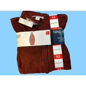 Nine West Womens Corduroy Shirt Dress XS Rust Brown Side Pockets Button Front